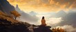 Talblick-Meditation: Frau in der Abendsonne auf Bergfelsen