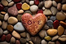 A Heart-shaped Stone Among Stones With Various Languages Word Love