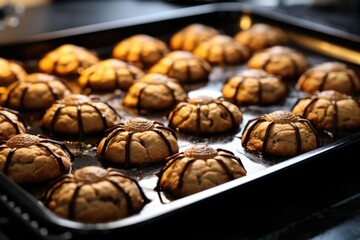 Poster - spider-shaped cookies on a baking sheet straight from the oven