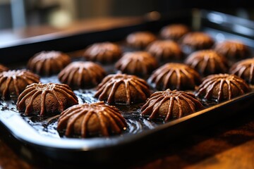 Poster - spider-shaped cookies on a baking sheet straight from the oven