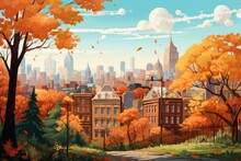 Wonderful City View On A Great Autumn Day As An Illustration - Generative AI