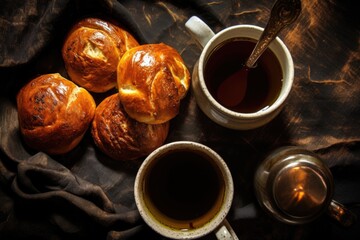 Sticker - top view of soft pretzels next to a beer mug