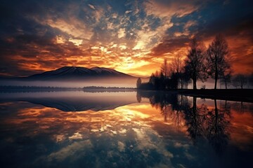 Poster - new day reflected in still lake water