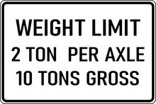 Vector Graphic Of A Black Weight Limit Per Axle MUTCD Highway Sign. It Consists Of The Wording Weight Limit Per Axle 10 Tins Gross Contained In A White Rectangle