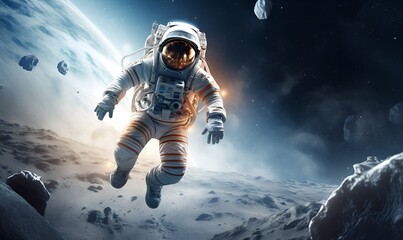 Wall Mural - astronaut exploring extraterrestrial planets or moon, ai generative