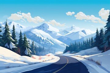 Wall Mural - road trip adventure asphalt road in the mountains illustration