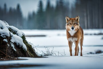 Canvas Print - red fox in the snow