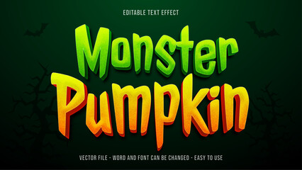 Wall Mural - Editable text effect halloween theme mock up, monster pumpkin text