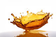 © เลิศลักษณ์ ทิพชัย - Golden yellow oil or automobile engine oil pouring out or oil splash isolated on white background.
