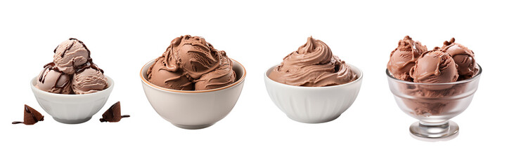 Wall Mural - Set of Chocolate ice cream in a bowl isolated on transparent or white background