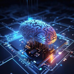 Aufkleber - Artificial neural network. Computer intelligence based on human brain nerve cells. Modern design concept on the theme of artificial intelligence