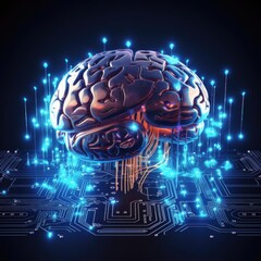 Aufkleber - Computer circuit board with the human brain.