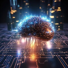 Aufkleber - Electrical circuit with a brain. Futuristic innovation technology in science concept