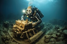 Diver Underwater Found Artifacts