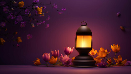 Wall Mural - oil lamp with purple background, occasion holiday happy culture