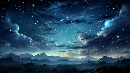 Wall Mural - beautiful night sky with stars, clouds and moon.