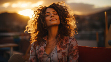 Wall Mural - beautiful woman with closed eyes in the sun