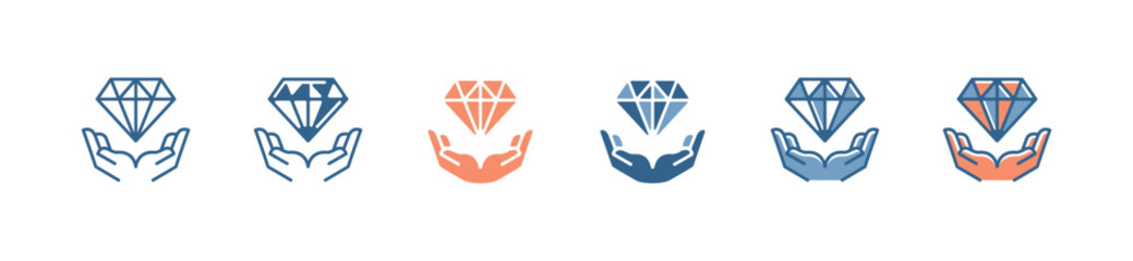 Poster - hand holding a diamond gemstone business core value icon jewelry precious crystal vector success company symbol illustration