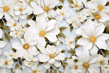  3D ultra realistic white floral flowers background repeating pattern created with Generative Ai