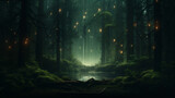 Fototapeta Fototapeta las, drzewa - Digital art in cinematic style a forest filled with spirits created with Generative Ai
