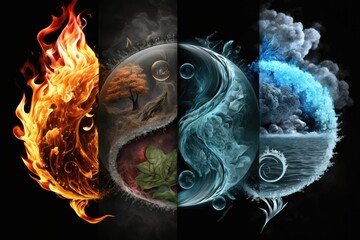 Wall Mural - Collage of fire and smoke on a black background