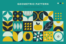 Geometric Natural Plant Pattern. Minimal Flower Fruit Elements Simple Geometry Shapes, Abstract Eco Agriculture Concept. Vector Modern Banner