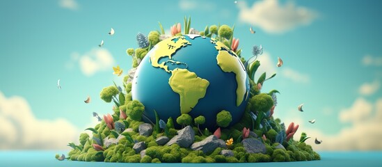 Canvas Print - Earth illustrated in a cartoonish style representing global recycling and environmental care