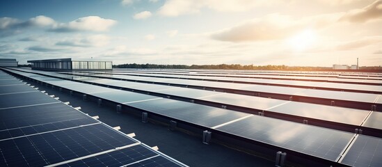 Poster - Sustainable solar panels in The Netherlands collect green energy in a modern way on buildings amidst nature