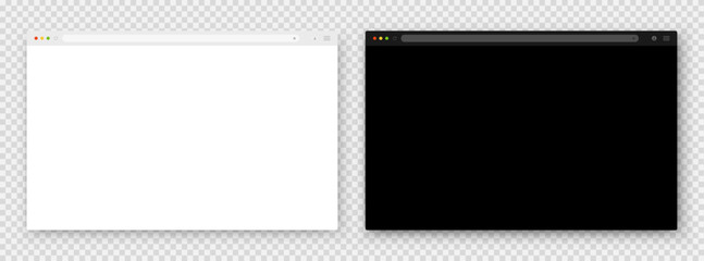 Fototapete - A set of browser window in white and black on a transparent background. Website layout with search bar, toolbar and buttons. Vector EPS 10.