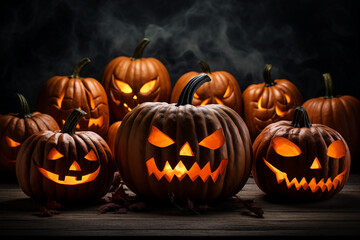 Poster - Generative AI picture wallpaper background with halloween pumpkins