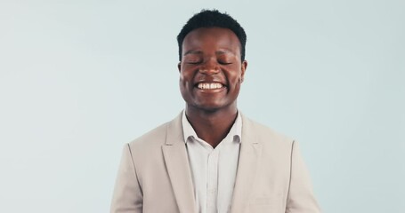 Poster - Black man, business and face with pride and happy employee with entrepreneur work confidence. Studio, white background and professional staff with portrait from lawyer job and career from Kenya