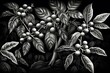 Black and white illustration of a coffee plant. Generative AI