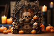Halloween pumpkin and candles sculpture