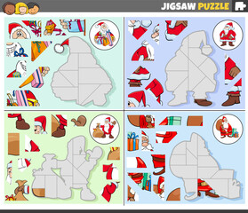 Wall Mural - jigsaw puzzle games set with cartoon Santa Clauses characters