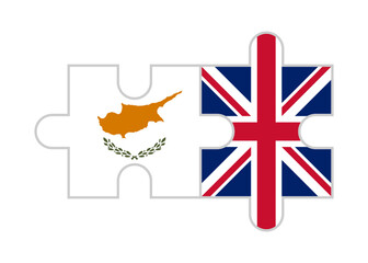 puzzle pieces of cyprus and british flags. vector illustration isolated on white background