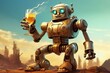 cool robot enjoying beverage. design for beer fest. Generative AI