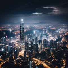 Wall Mural - Aerial view of city skyline at night