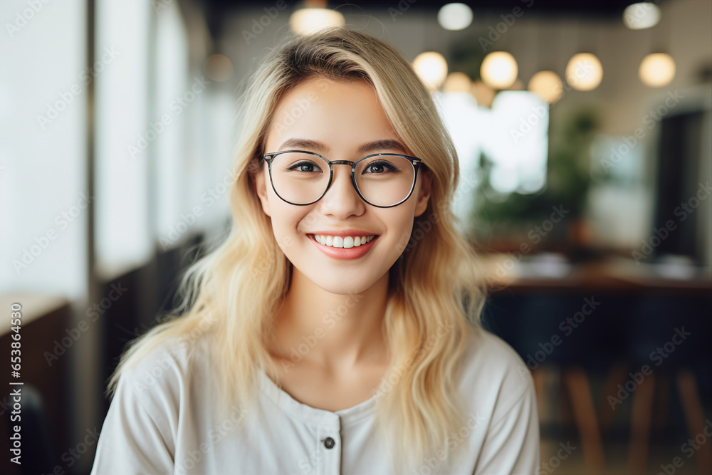 Generative AI portrait picture of beautiful young blond woman office ...