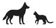 Dog and cat full length black silhouettes, side view. Vector illustration isolated on a white background