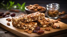 A Walnut And Date Energy Bar, Showcasing Its Wholesome Ingredients And Delectable, Chewy Texture