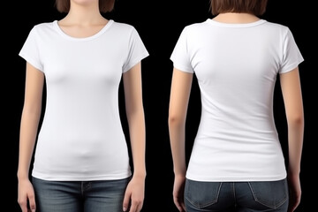 Wall Mural - Front and Back View of Female White T-Shirt For Design