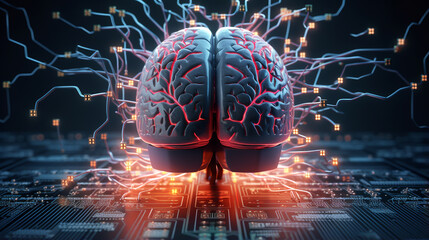 Wall Mural - Electronic brain on the motherboard or artificial intelligence, the theme of implementing modern technologies in companies. ai generative