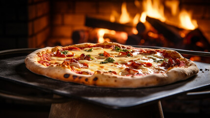 close up of a pizza with meat and vegetables