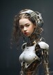 closeup woman robot suit headpiece popular anorexic figure android heroine girl portrait japanese teen desire young asian