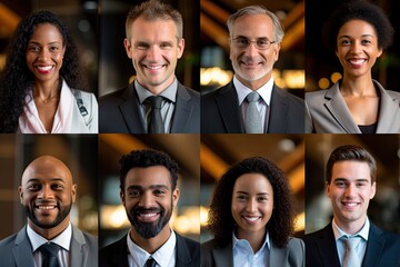 A diverse group of confident professionals, both men and women, working together