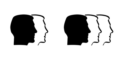 Cartoon face profile line pattern, two owerlap outline silhouette heads. Relationships, interpersonal communication, therapy abstract. People face icon or sign. Human heads symbol.