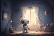 robot standing room teddy bear illustration winner lonely awe inspiring open windows separated robotic