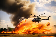 A Helicopter Passing Through Flames