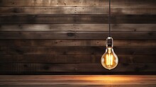  A Light Bulb Hanging From A Wooden Wall With A Light On It.  Generative Ai
