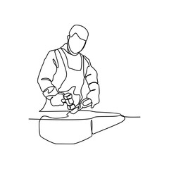 Wall Mural - One continuous line drawing of blacksmith working activity with white background. blacksmith working activity design in simple linear style. blacksmith people design concept vector illustration.